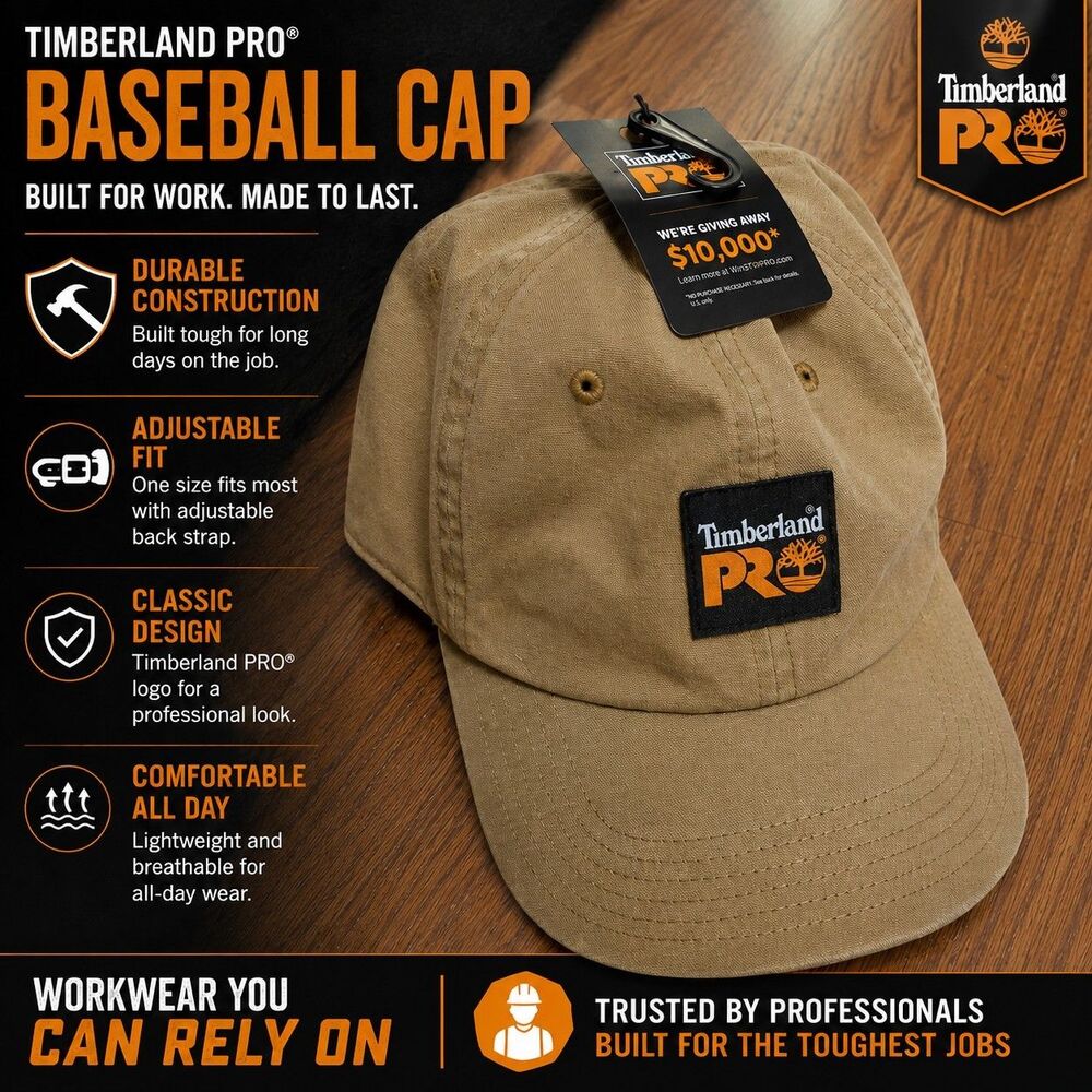 NEW Timberland PRO Brown Adjustable Baseball Cap Hat Logo Workwear Adult OSFM